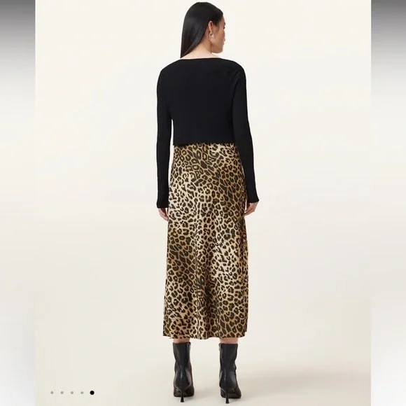 All Saints Hera Leopard Print 2-In-1 Midi Dress - Picture 2 of 14